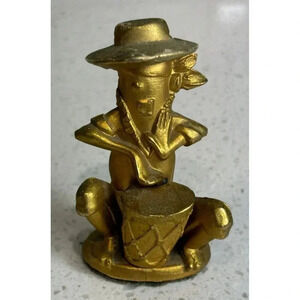 Bronze Statue of a Drumming Figure Gold Tone Vintage Home Decor Collectible